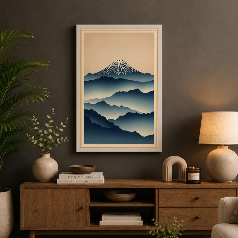 Layers of Fuji Japandi - Wrapped Canvas, 24x16 - 61.0 x 40.6 cm, Ochre Border