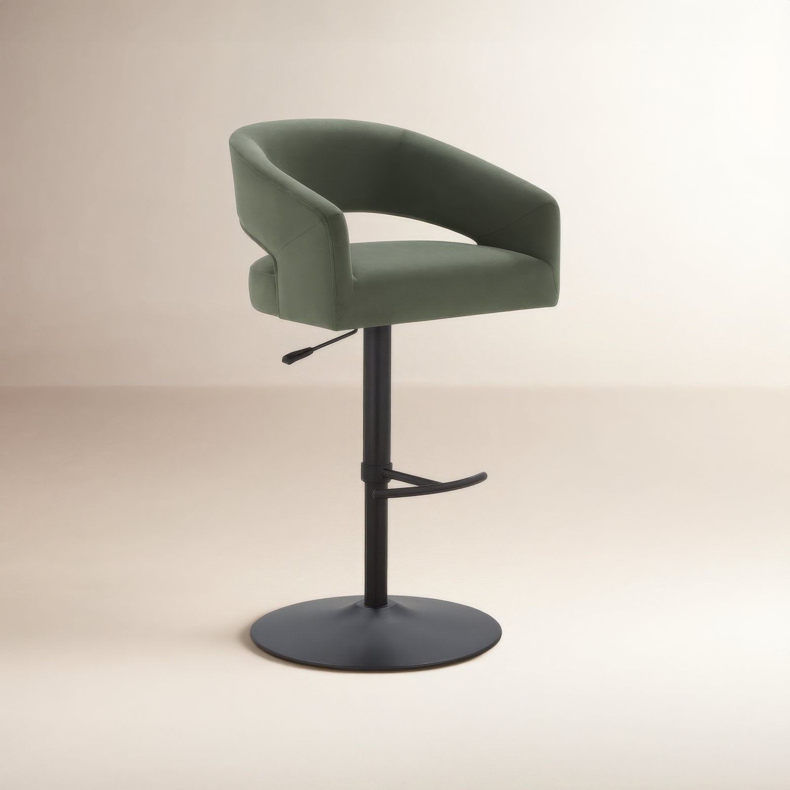 Kira Swivel Bar Stool, Soren Olivine Velvet