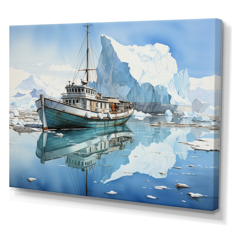 Iceberg sarcelle blanc solitude immaculée, H 30 po x l 40 po x P 1,5 po, Toile tendue