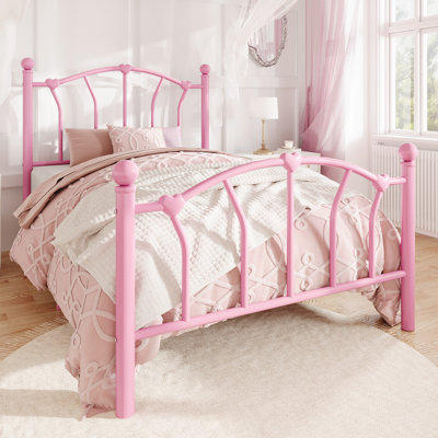 Metal Platform Bed Frame With Headboard And Footboard，Heart & Ball Finials，No Box Spring Needed,12.6" Under-Bed Storage，Easy Assembly