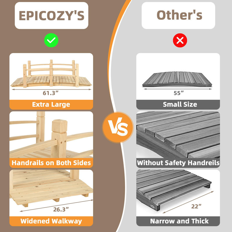 Passerelle de jardin en bois Epicozy Classic, Naturel