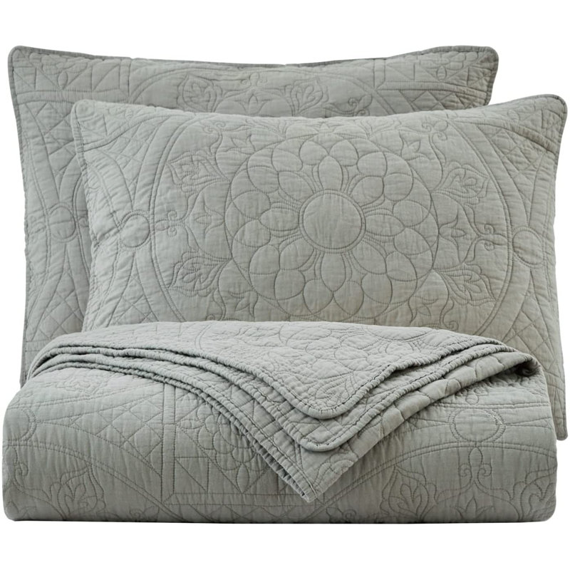 Cotton Quilt, Gray, Queen Quilt + 2 Standard Shams