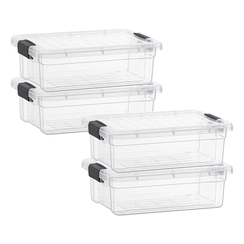  Boîte de rangement transparente avec couvercle, bacs de rangement en plastique de 4,5 pintes pour l'organisation, caisses empilables, sans BPA, non toxiques, sans odeur, organisateurs pour la maison, le bureau, l'école et le dortoir, paquet de 4
