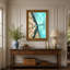 Aquarelle sur toile bleu sarcelle et beige-133560154