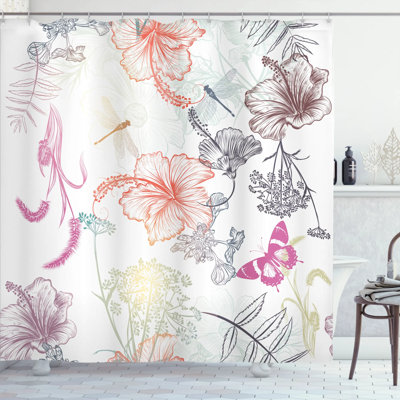 Floral Shower Curtain with Hooks Included