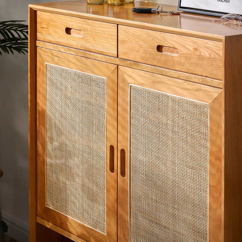 Simple Rattan Wooden Shoe Storage Cabinet 17 Pair Shoe Storage Cabinet
