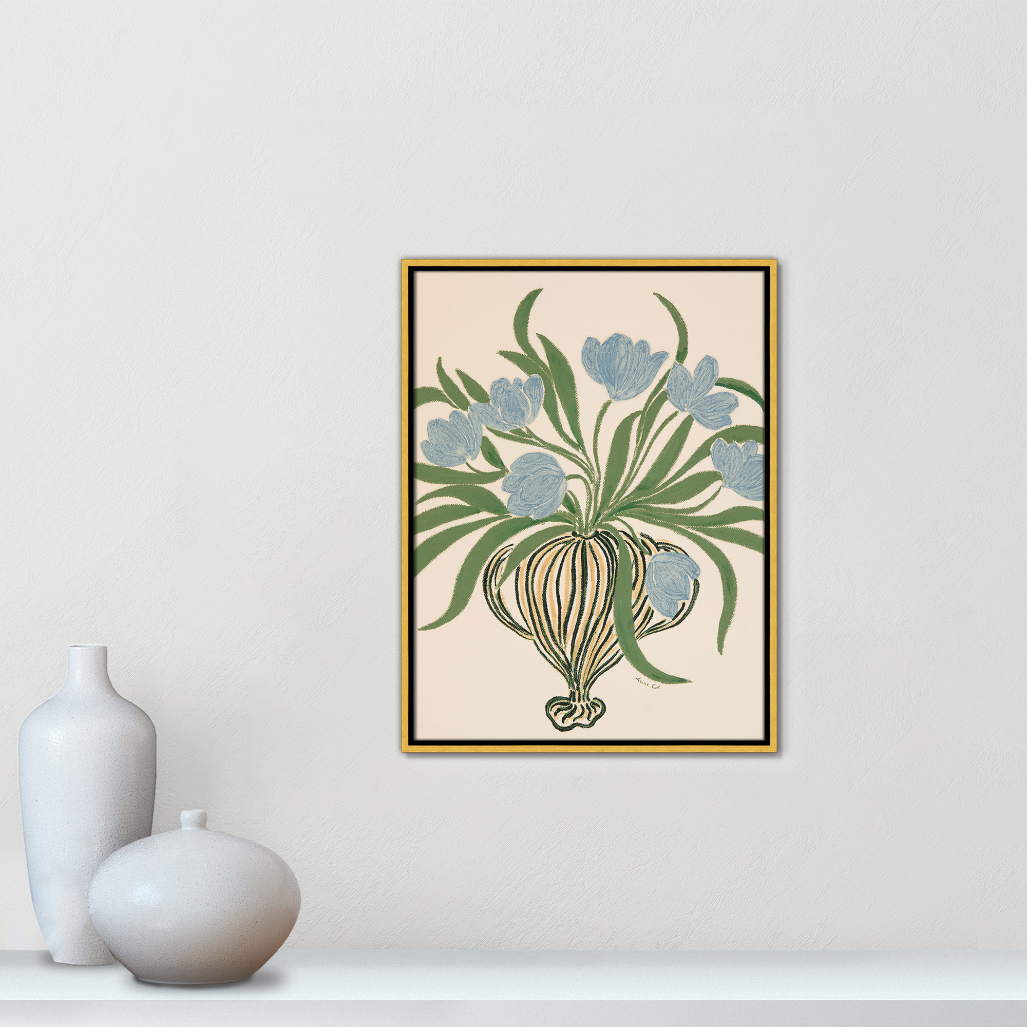 La Poire Blue Tulips Print by Camilla Bergqvist, Gold, 25.5" H x 19.5" W