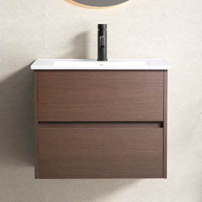 24-inch Bathroom Sink With Floating Plywood Cabinet, Porcelain Sink, Smooth Drawer Slides, American Traditional Design, 19.03" Height 24" And Vanity, Ceramic Vessel To Fading Chips, Operation,