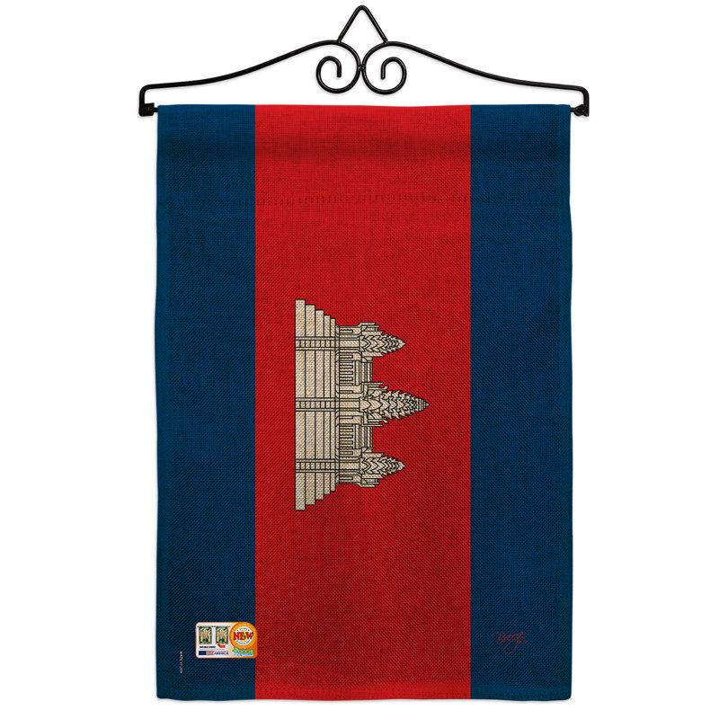 En toile jute à 2 côtés 19 x 13 po the cambodge of the world drapeau de jardin
