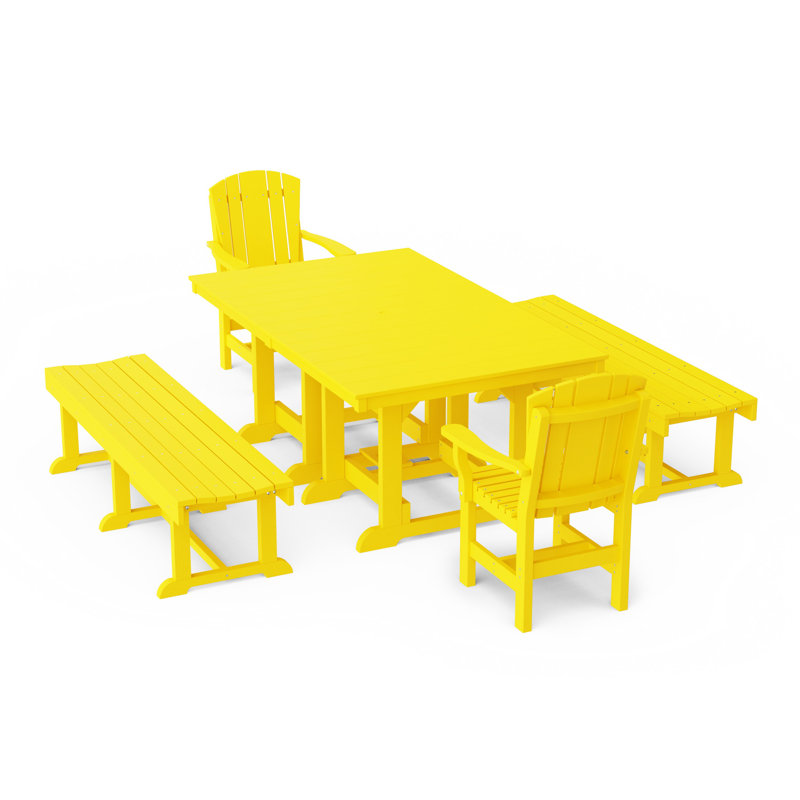 Heritage 5-Piece Rectangular Dining Set With Benches, Lemon Yellow