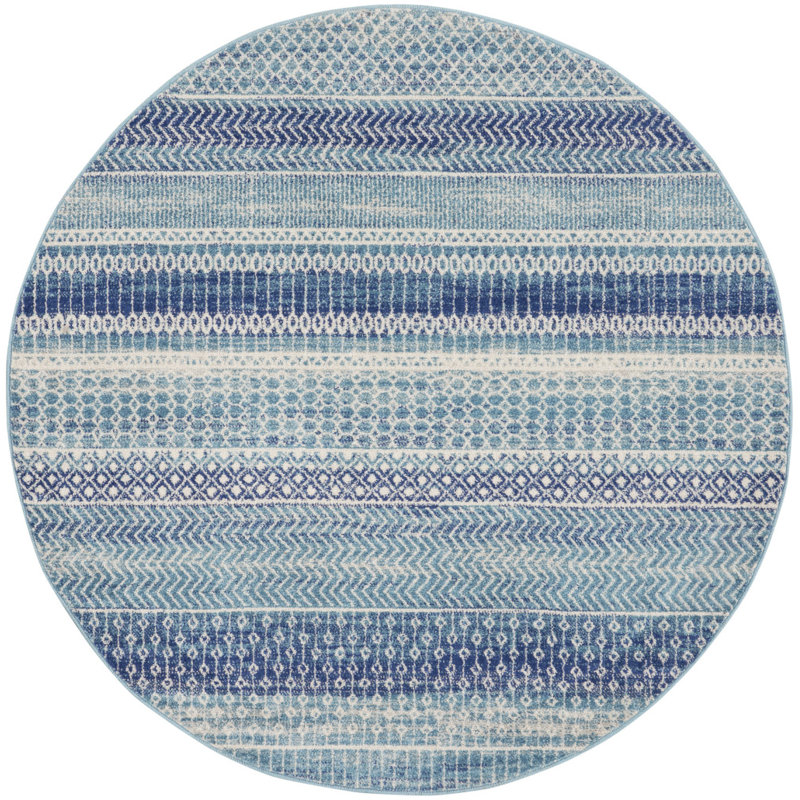 Tapis bleu marine tissé à la machine, Rond 4 pi
