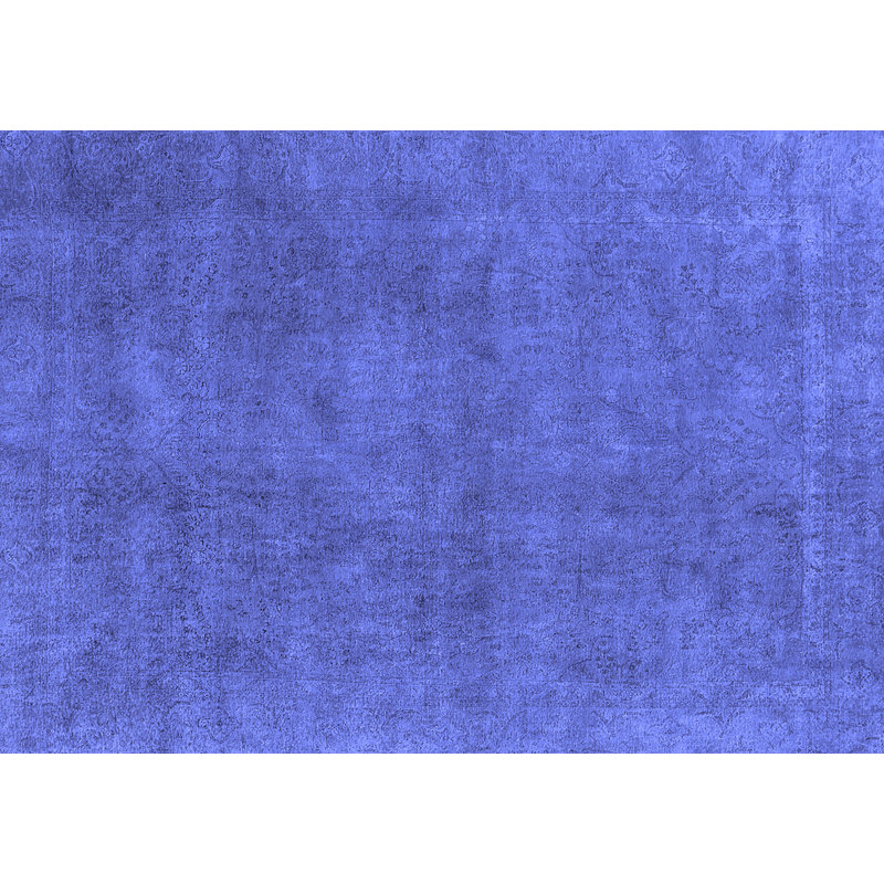 Tapis bleu en laine / polyester tissé à la machine, Carré 8 pi