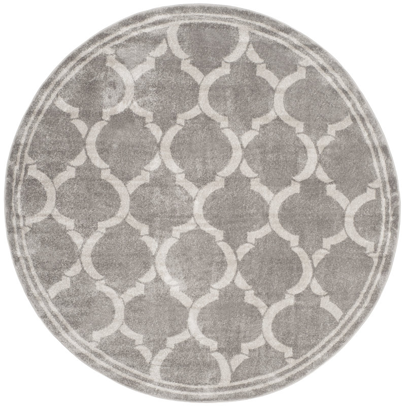 Ammundsen Geometric Gray/Light Gray Area Rug, Round 7'