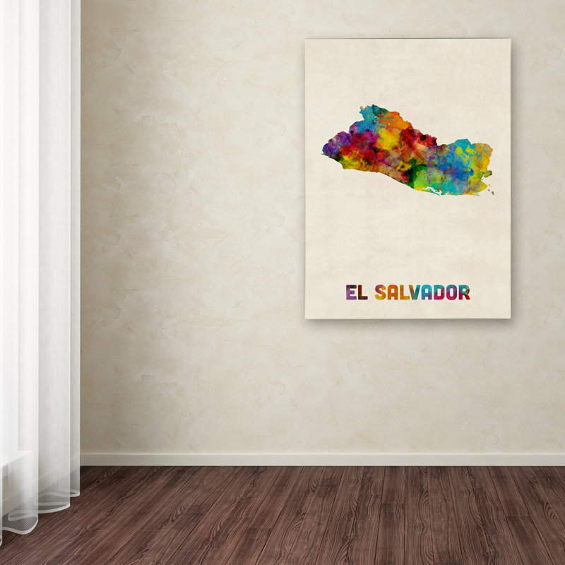 Carte en aquarelle sur toile tendue el salvador, H 19 po x l 14 po x P 2 po