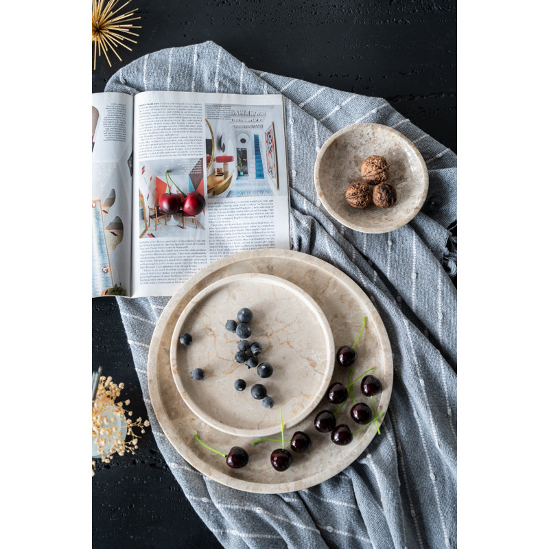 Assiette décorative en marbre avec bordure surélevée - 12 po x 12 po x 1 po - Crème, H 1 po x l 8 po x P 8 po