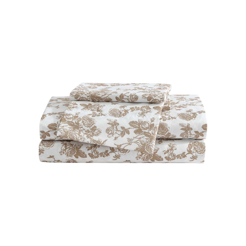 Betsey Johnson Printed Novelty Sheet Sets, Queen Sheet Set with 2 Standard Pillowcases, Garden Toile Brown