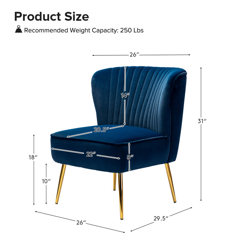 Leona Velvet Accent Chair with Metal Legs, Navy Velvet