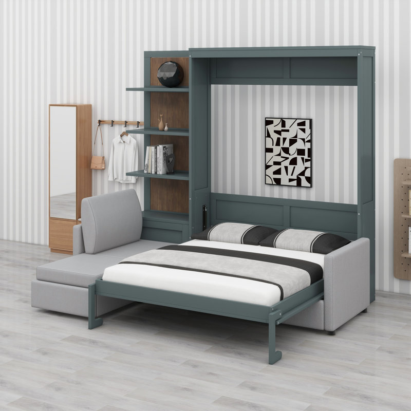 Lit escamotable mural avec canapé et tablettes Murphy, Gris