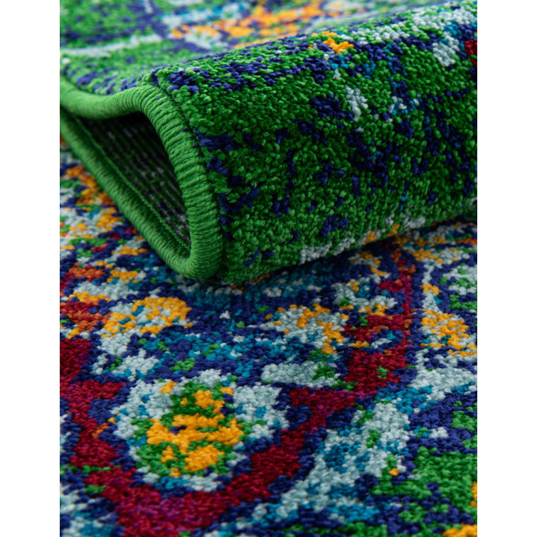 Bungalow Rose Erkam Performance Green/Blue Rug | Wayfair