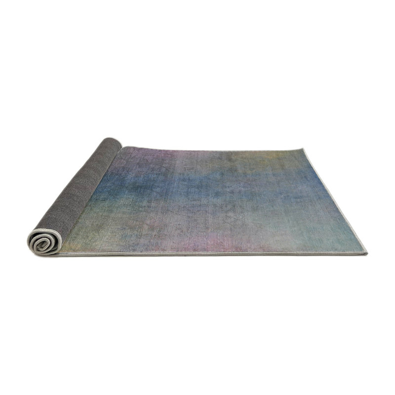 Tapis géométrique rose / bleu / jaune, Rond 7 pi