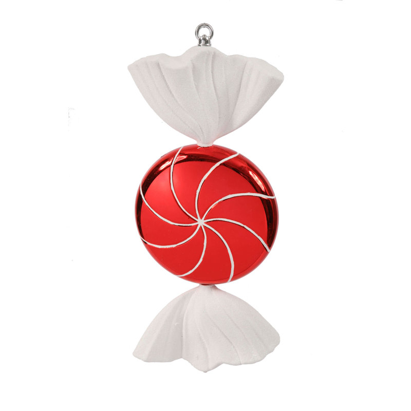 Ornement en forme de bonbon tourbillonnant, Rouge / Blanc