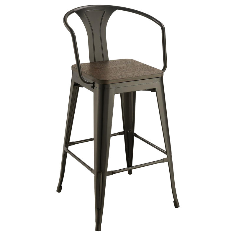 Tabourets de bar industriels (2) - noir foncé et mat, salle à manger, siège H 30 po, l 20,91 po, P 15,25 po et chaise noire