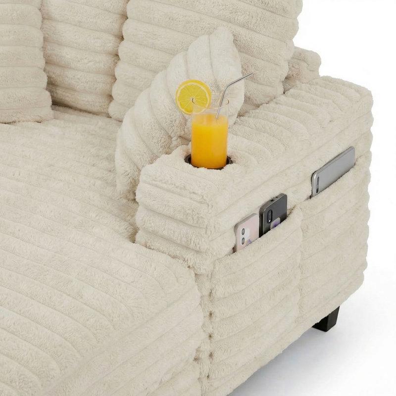Méridienne surdimensionnée de 64 po avec structure en bois massif, assise profonde et tissu doux, chaise d'appoint d'intérieur pour le salon et la lecture (velours côtelé, beige)