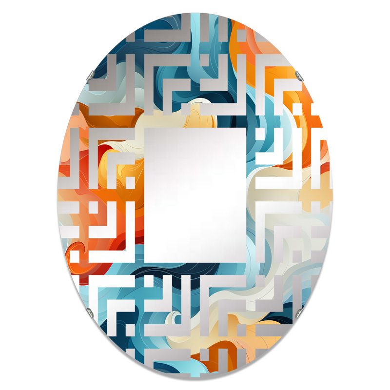 Miroir décoratif ovale bleu et orange tourbillonnant Harmony II - Maze, L 24 po x H 36 po