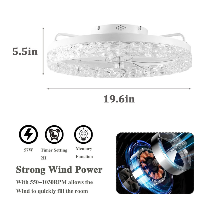 Zephyrlux Feather Frame Ceiling Fan with Reversible DC Motor and Remote Control