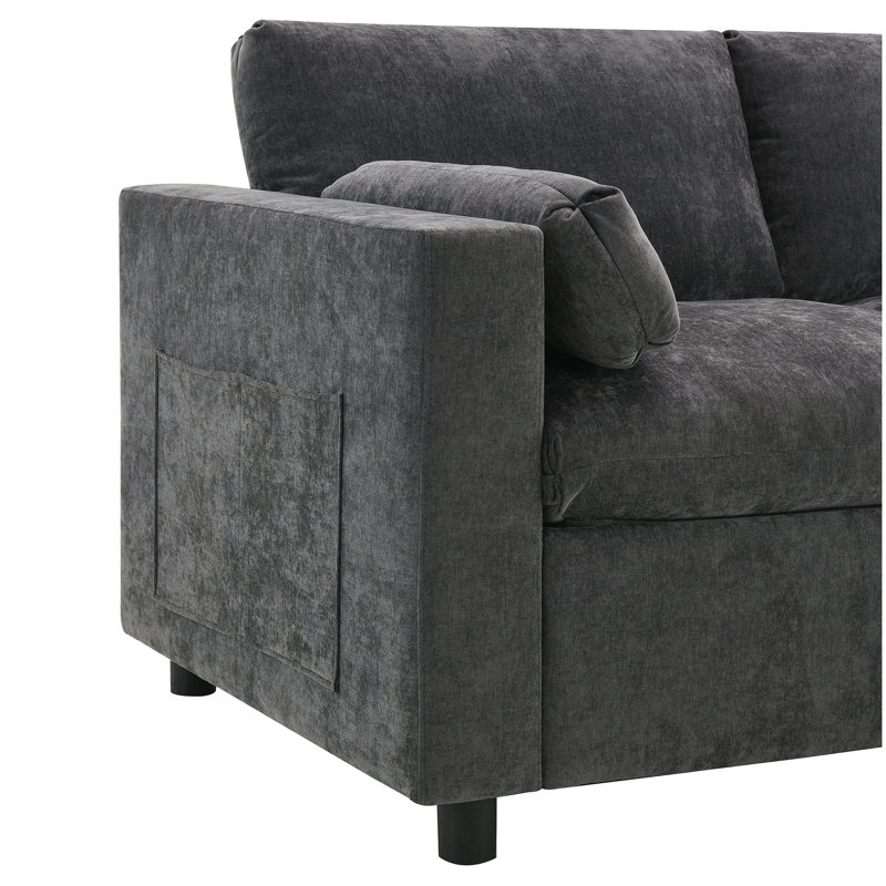 Canapé modulaire de 84,5 po avec poches de rangement, ensemble de canapé en chenille en forme de U à 5 sièges avec coussins, canapé à combinaison libre avec repose-pieds mobile