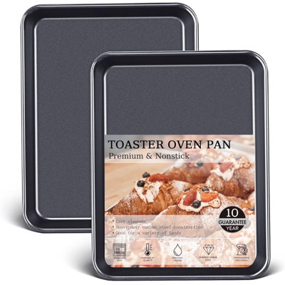 Ensemble de 2 plaques de cuisson pour quarts de cuisson - petite plaque à biscuits antiadhésive 13,8 x 9,8 avec poignées plus larges, plateau de four en acier au carbone 27% plus épais - noir