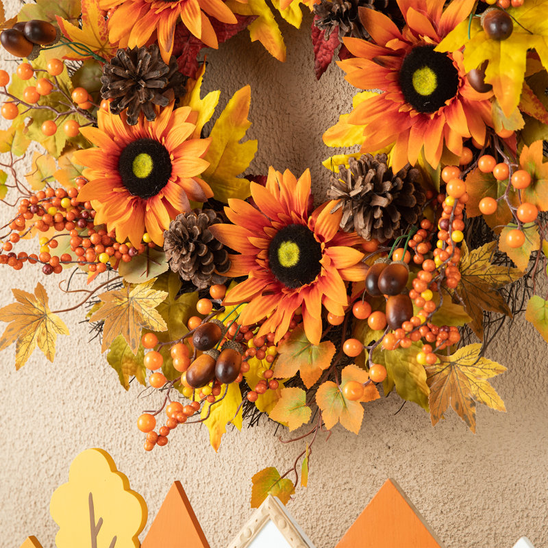 Faux Sunflower 24'' Wreath