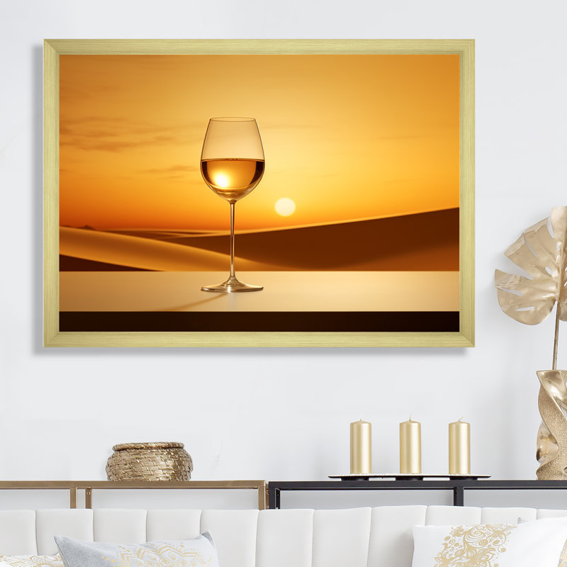 Décoration murale verre à champagne Aperitifs Aura, Cadre doré simple, H 12 po x l 20 po x P 1 po