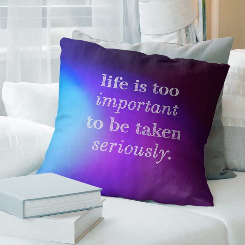 Handwritten Life & Levity Quote Pillow Cover, Purple, 16" x 16", Polyester/Polyfill