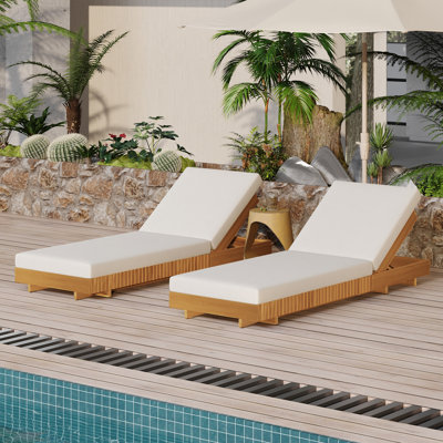 Chaise longue d'extérieur en bois d'acacia Valen avec dossier réglable et coussin hydrofuge