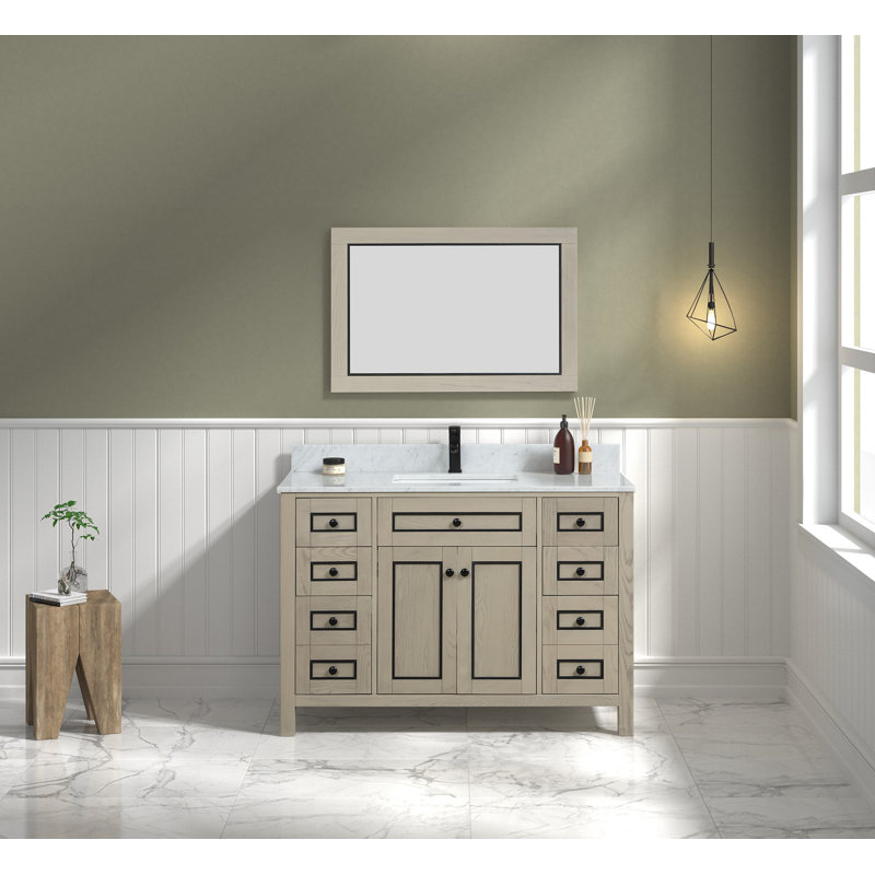 48'' Single Bathroom Vanity with Marble Top, Light Oak