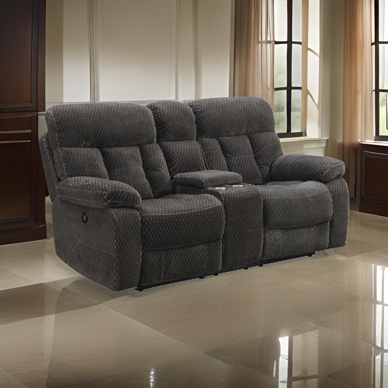 Charl 77.55'' Upholstered Power Reclining Loveseat, Grey Polyester Blend