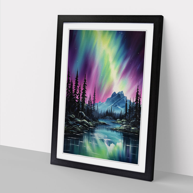 Northern Lights Informel No.2 - Single Picture Frame Print on Wood, Black , 64cm H x 46cm W x 2cm D