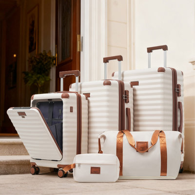 Ensemble de bagage 5 pièces avec ouverture frontale, valise de transport extensible rigide avec roulettes pivotantes, sac de rangement pour porte-gobelet USB et porte-gobelet TSA Lock