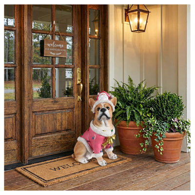 Christmas Dog Statue - Golden Retriever with Pink Santa Hat - Holiday Decor for Home & Outdoor - Festive Xmas Gift for Dog Lovers - Weather Resistant Brown