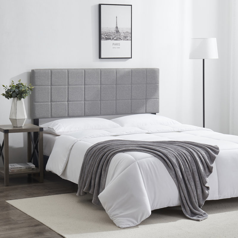 Nest Square Tufted Upholstered Adjustable Headboard, Silver, Full