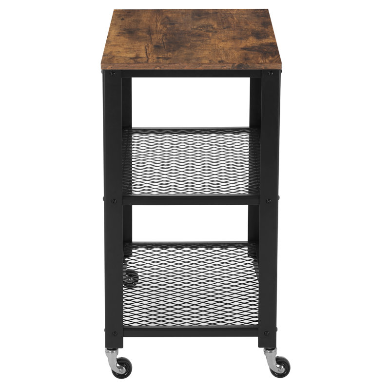 Rustic Brown and Black 3-Tier Industrial Serving Cart with Storage