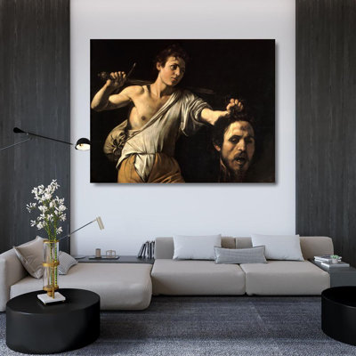 "David with the Head of Goliath" by  Caravaggio - Gallery Wrap Canvas Wall Art
