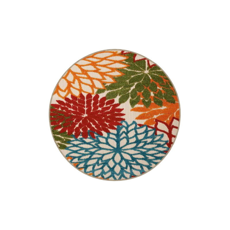 Tapis décoratif tissé multicolore en flocons de neige paille lavable à la machine, Sous-tapis rond 3 pi 3 po inclus