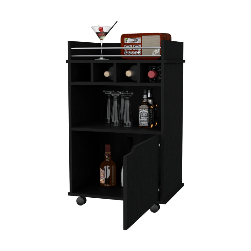 Macadamia 1-Door Bar Cart, Black
