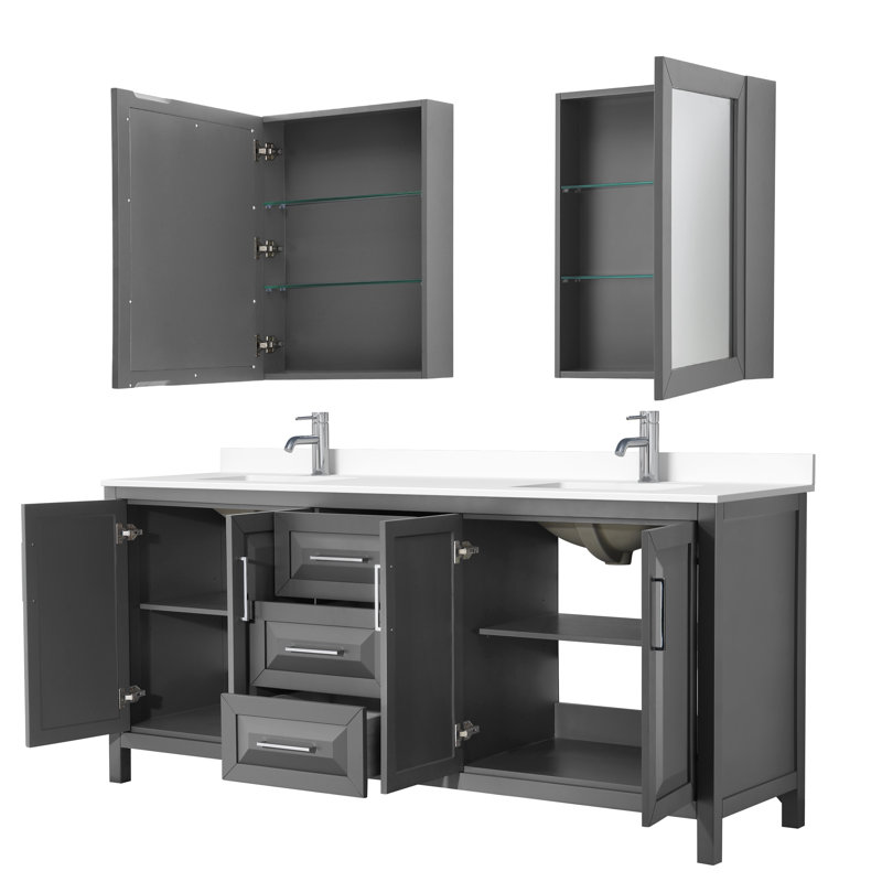 Daria 80'' W Double Vanity, Dark Gray, Polished Chrome