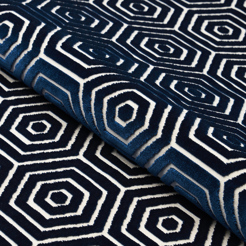 Schumacher x Mary McDonald Bees Knees Cut Velvet Fabric, Navy