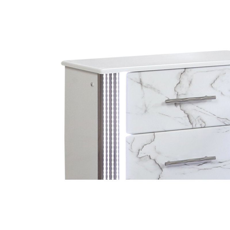 Table de chevet Glam avec tiroirs en marbre, éclairage latéral à DEL et garniture métallique | Idée de cadeau
