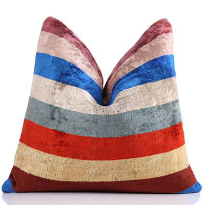 Coussin décoratif de luxe en velours multicolore rayé - fait à la main 20 x 20