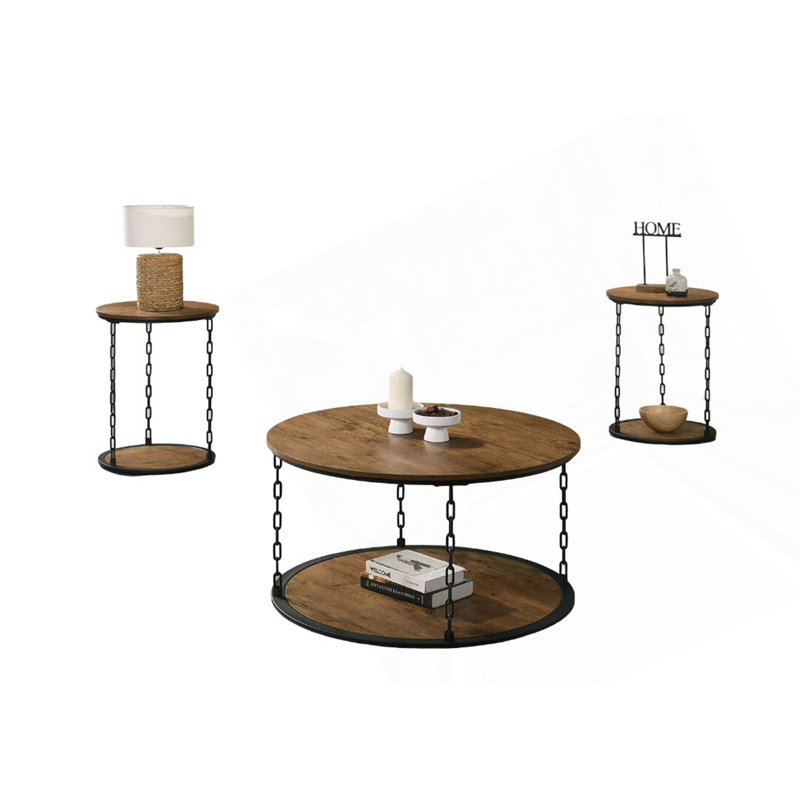 Natural Finish Rustic 3Pc Table Set, Natural, Natural